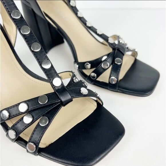 Marc Fisher Quilon Studded Heeled Sandal Women's Block T-Strap Black Size 9 1/2 - Picture 4 of 12